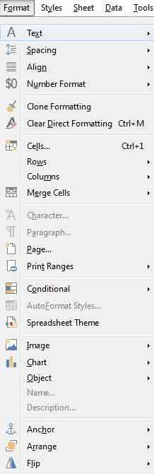 Libre Office format Menu