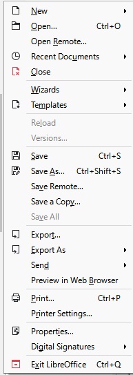 LibreOffice Impress Menus Bar 