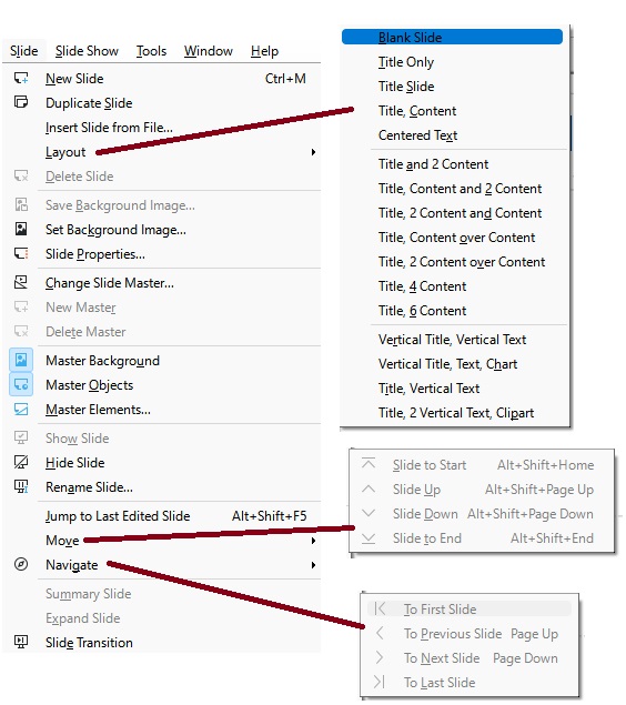 LibreOffice Impress Slide Menu