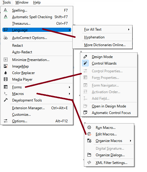 LibreOffice Impress tools menu