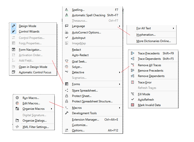 calc tools menu