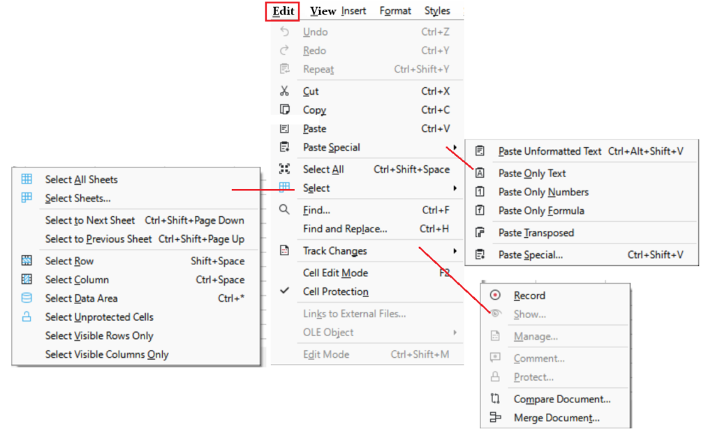 Libre Office Edit menu, how to use LibreOffice edit menu